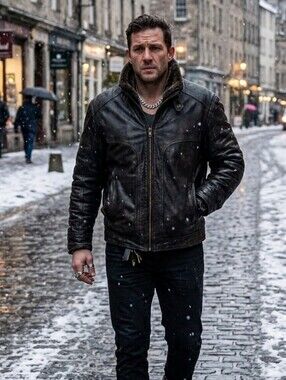Andrew Marc Men’s Leather Jacket L — Black Fur Collar, Quilted Lining, Premium